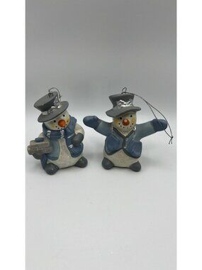 Snowman Christmas Figurines Ornaments Set Of 2 Frosty Holiday